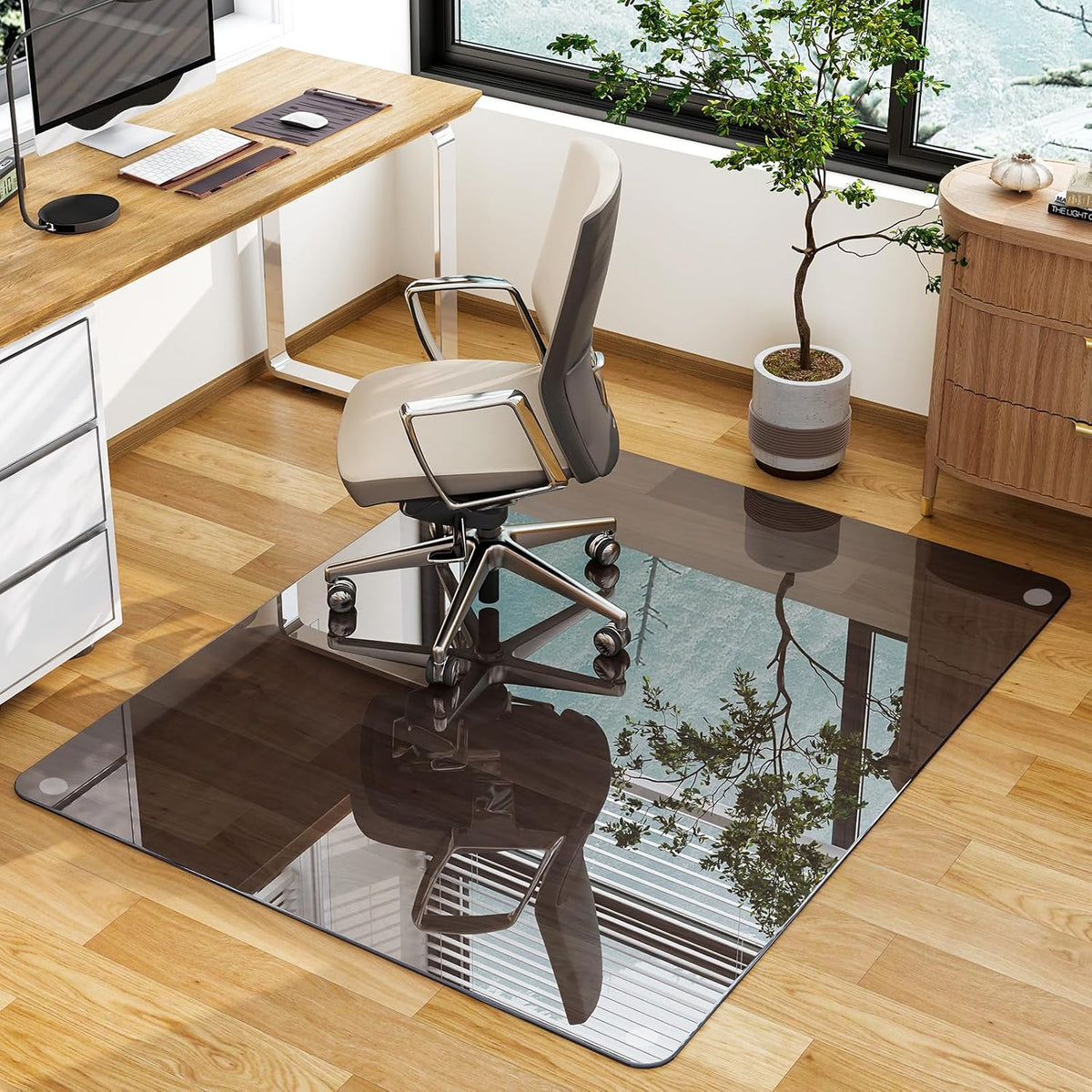 GLSLAND Office Chair Mat, 36" x 46" Grey Tempered Glass Floor Mat for Office Chair on Carpet, 1/6"