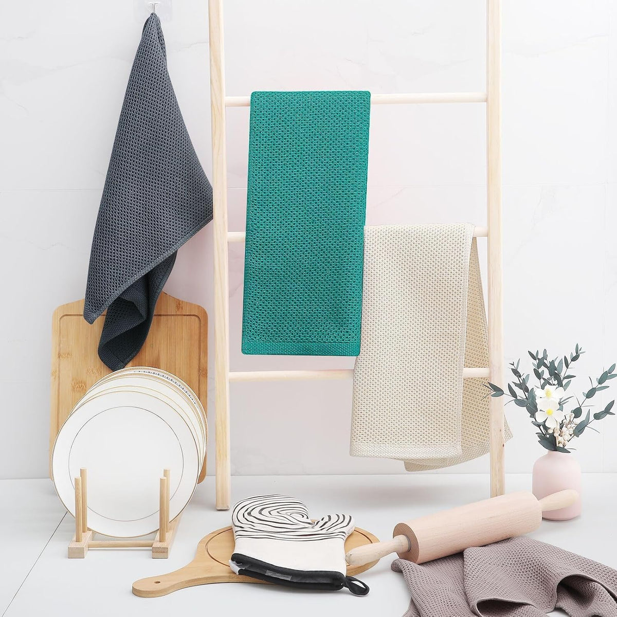 Homaxy 100% Cotton Waffle Weave Kitchen Dish Towels, Ultra Soft Absorbent Quick Drying Cleaning