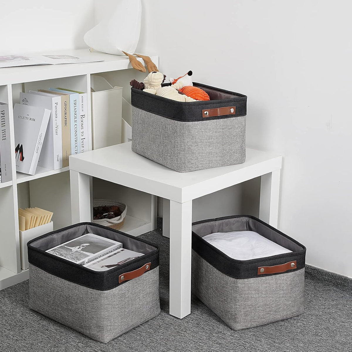 DULLEMELO Fabric Baskets for Storage, Rectangular Fabric Storage Bins Collapsible, Perfect for