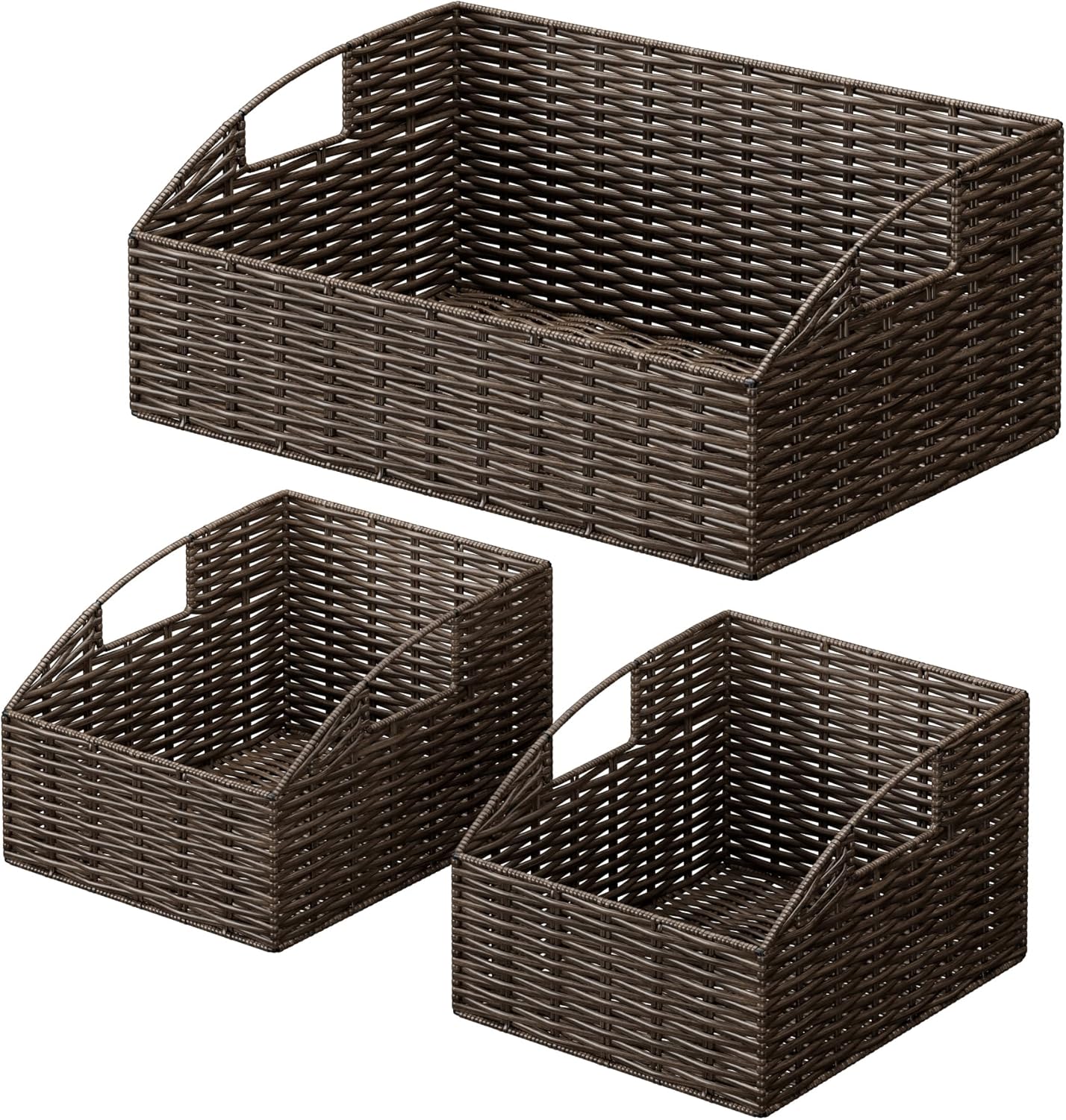 Ollieroo Rattan Storage Baskets, Handwoven Wicker Storage Bins with Built-in Handles, Storage