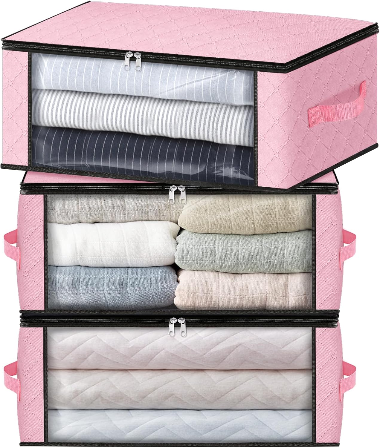 HomeHacks Storage 3-Pack Clothes Organizer Storage Bags Foldable Storage Box with Large Clear
