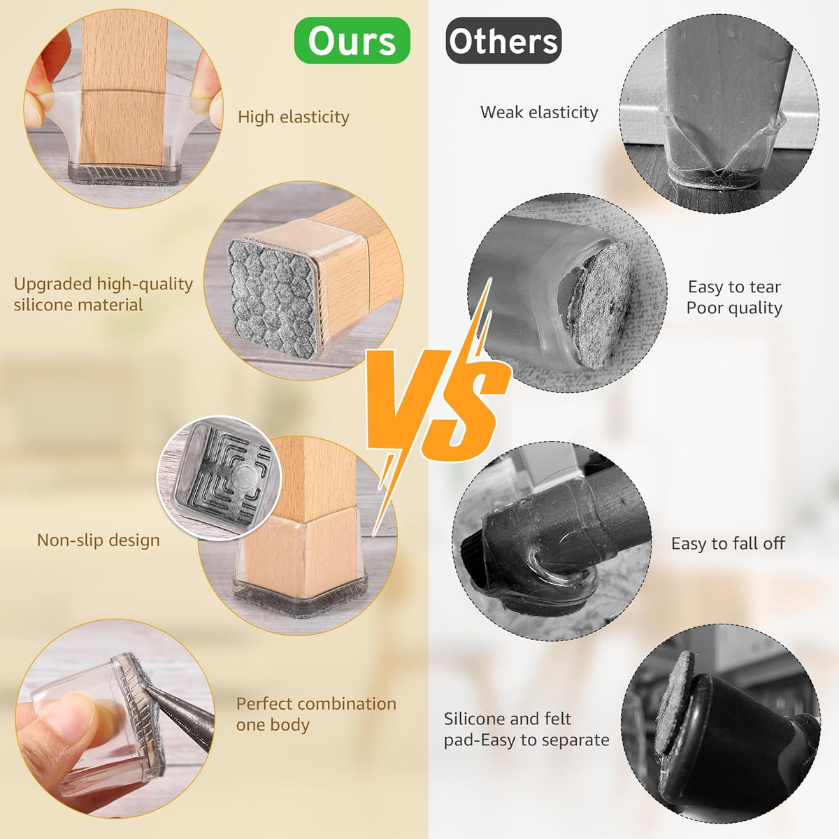 24PCS Square Chair Leg Floor Protectors, Furniture Sliders, Chair Leg Protectors for Hardwood