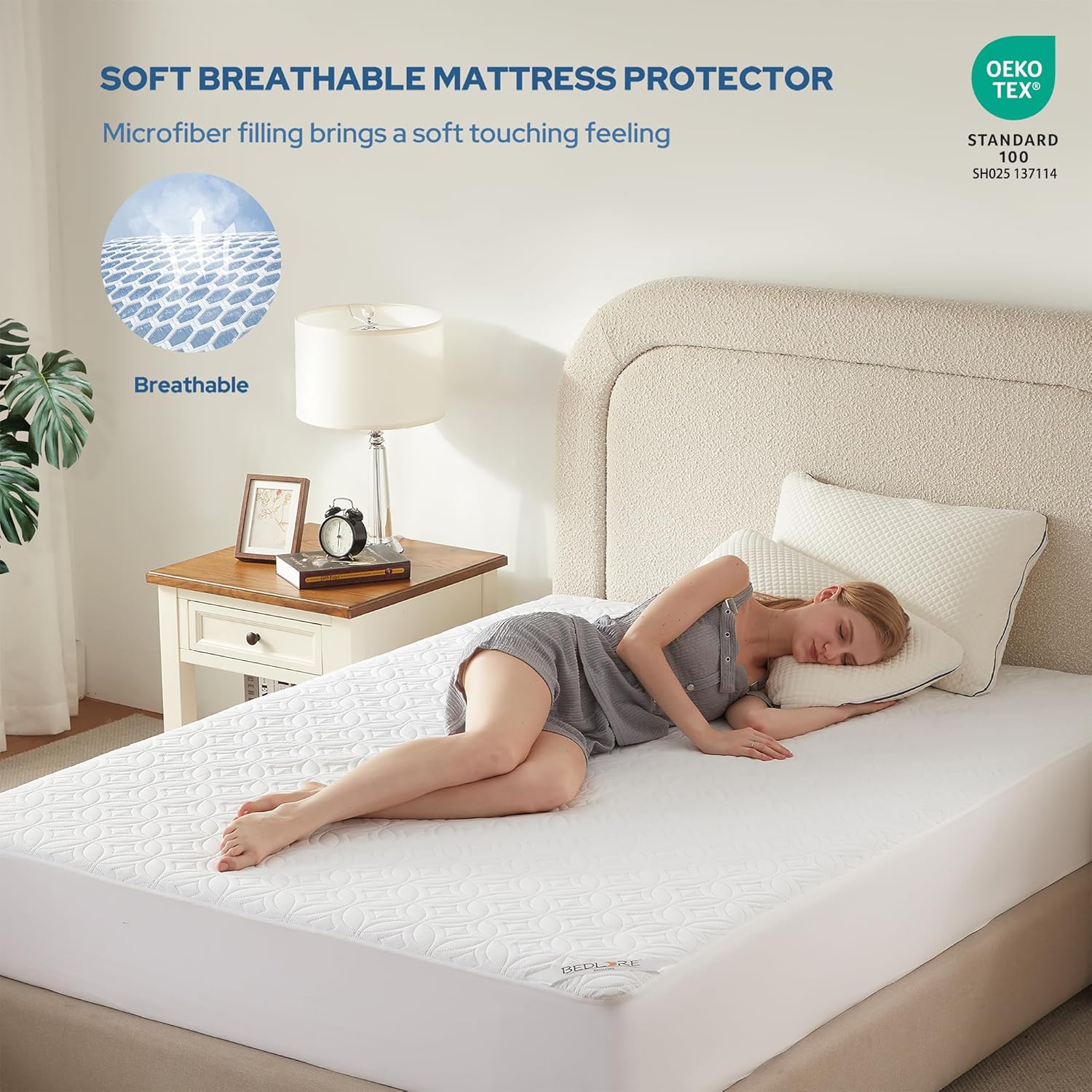 BEDLORE Waterproof Mattress Protector, King Size Noiseless Mattress Pad with Deep Pocket 6"-18"