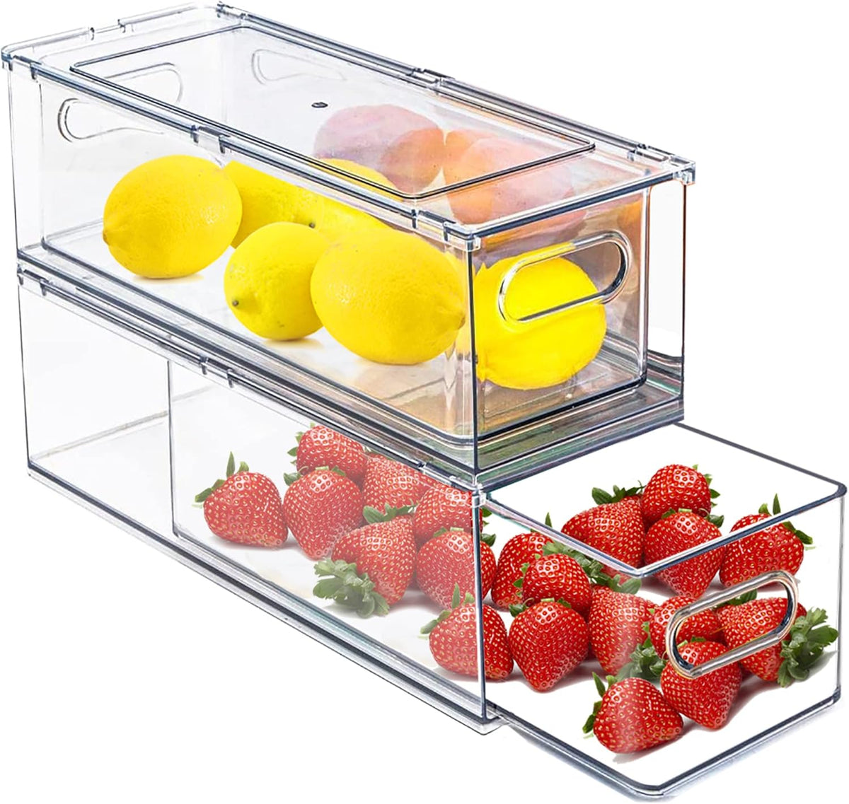 2 Pack Fridge Organizers and Storage with Pull out Drawer, Stackable Storage Drawer, Clear