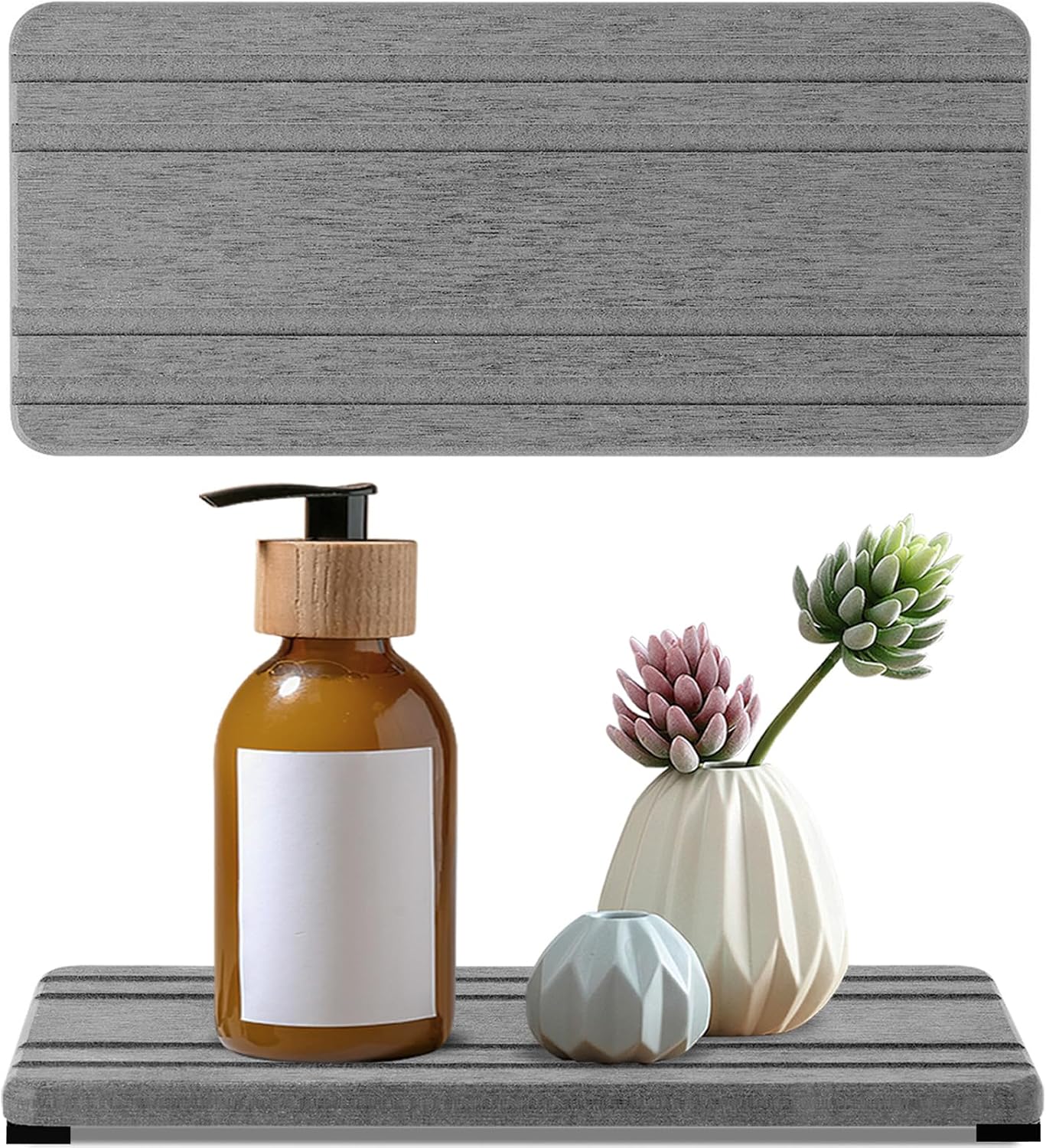2PCS Water Absorbing Stone Tray, Quick Drying Diatomite Stone Sink Tray, Water Absorbent Diatomite