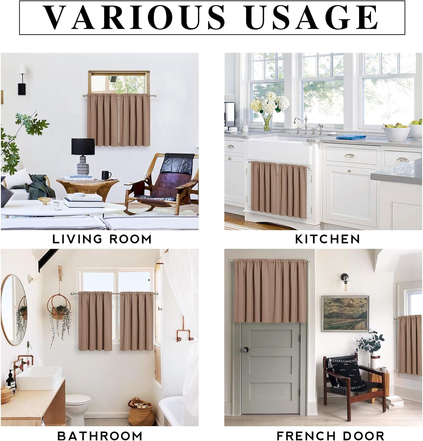 RYB HOME Blackout Curtain Set - Solid Country Curtains Sunlight Glare Block Noise Reduce Drapes for