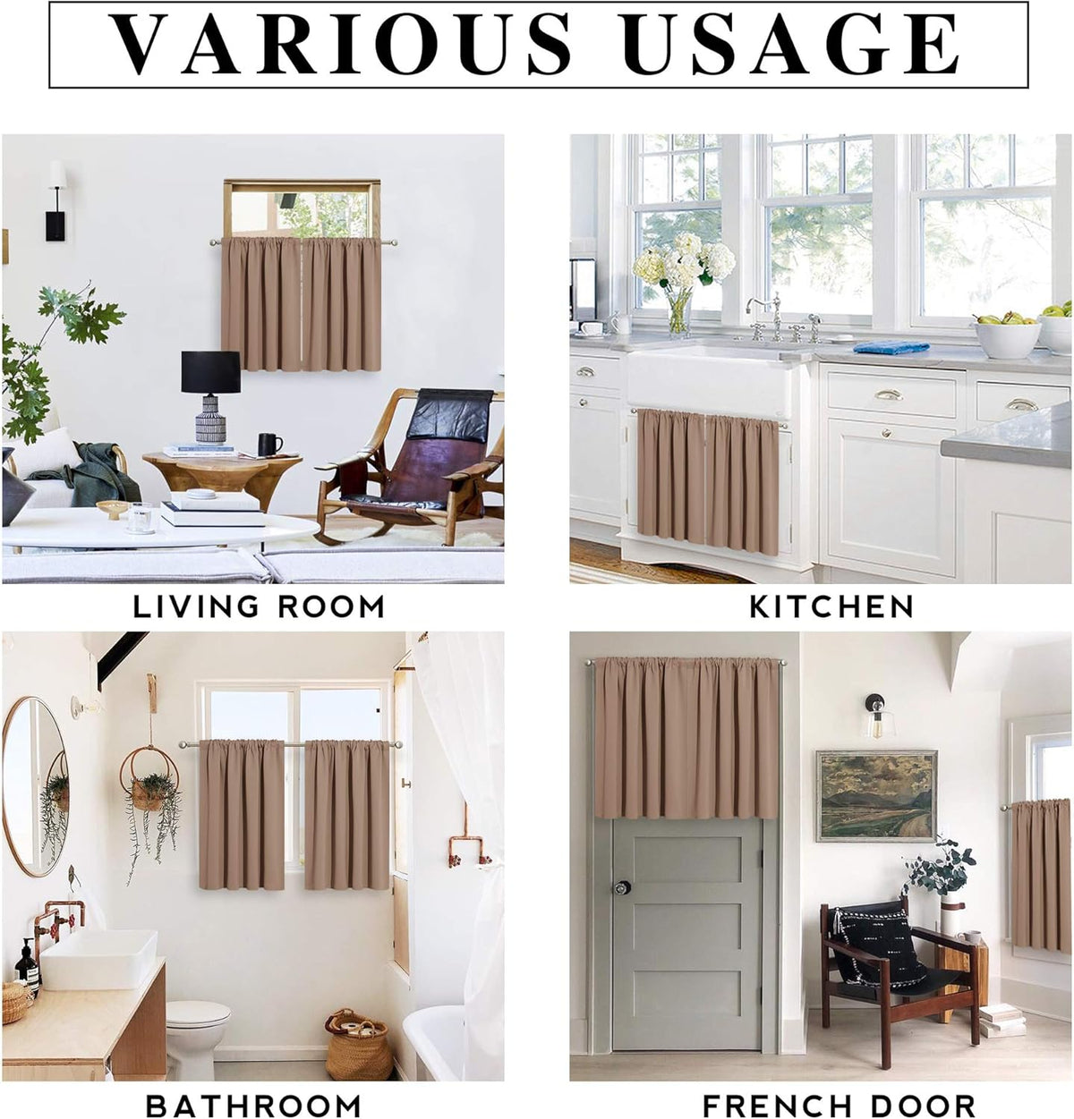 RYB HOME Blackout Small Window Curtains for Kitchen, 2 Panels Solid Kitchen Curtains Privacy Half