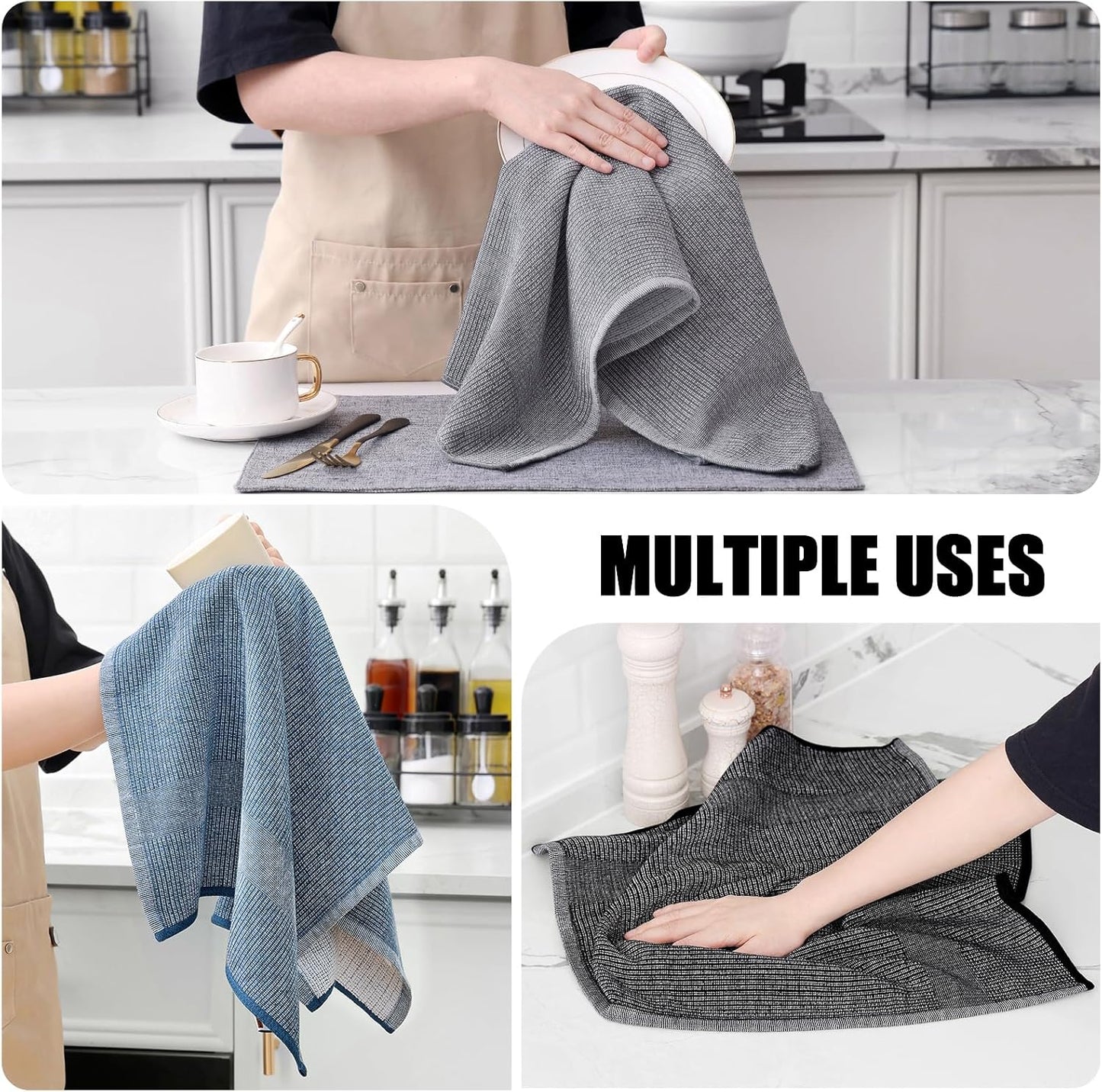 Homaxy Premium Kitchen Towels(18”x 28”, 6 Pack), Large Cotton Kitchen Hand Towels, Flat and Terry