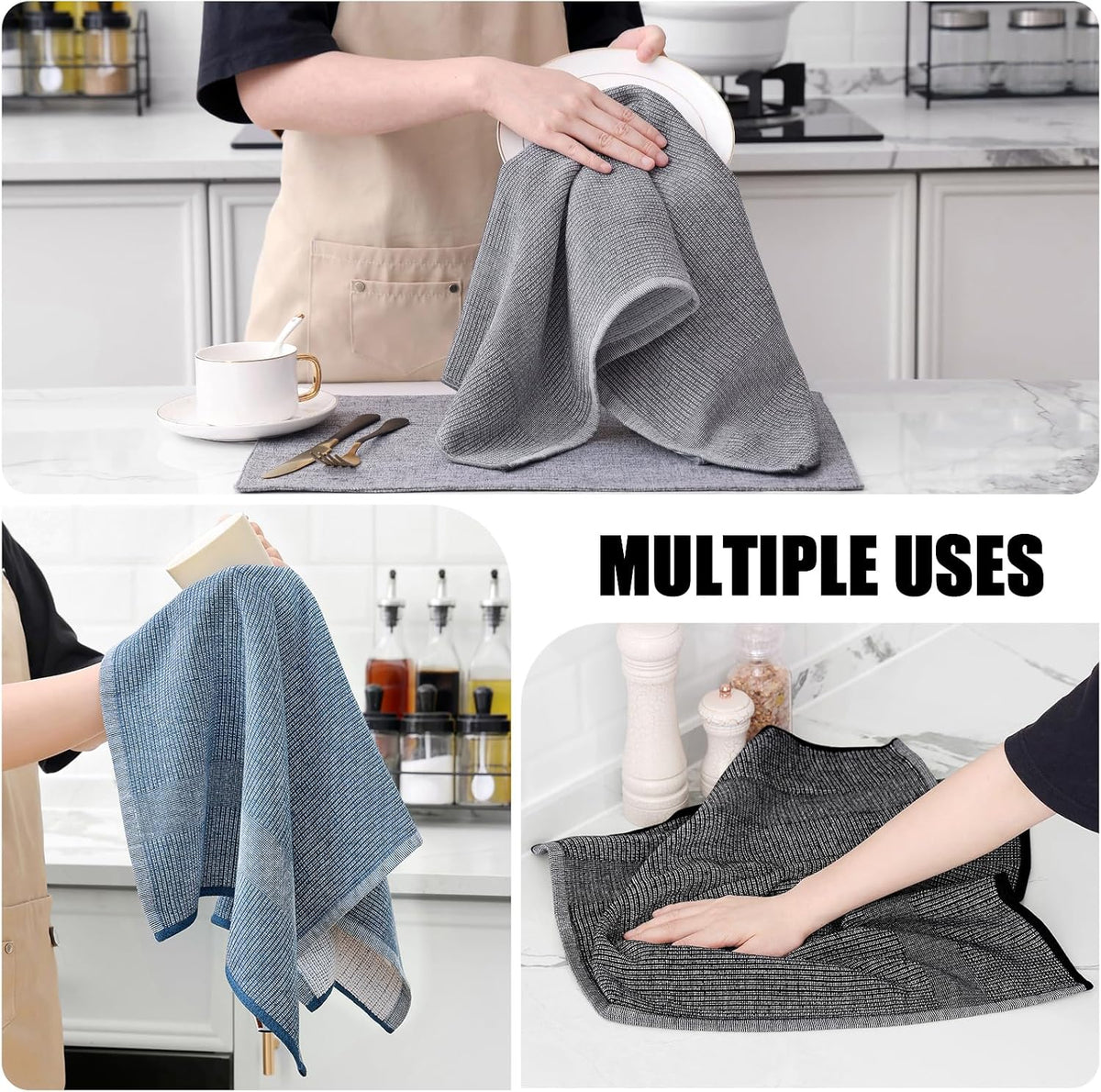 Homaxy Premium Kitchen Towels(18”x 28”, 6 Pack), Large Cotton Kitchen Hand Towels, Flat and Terry