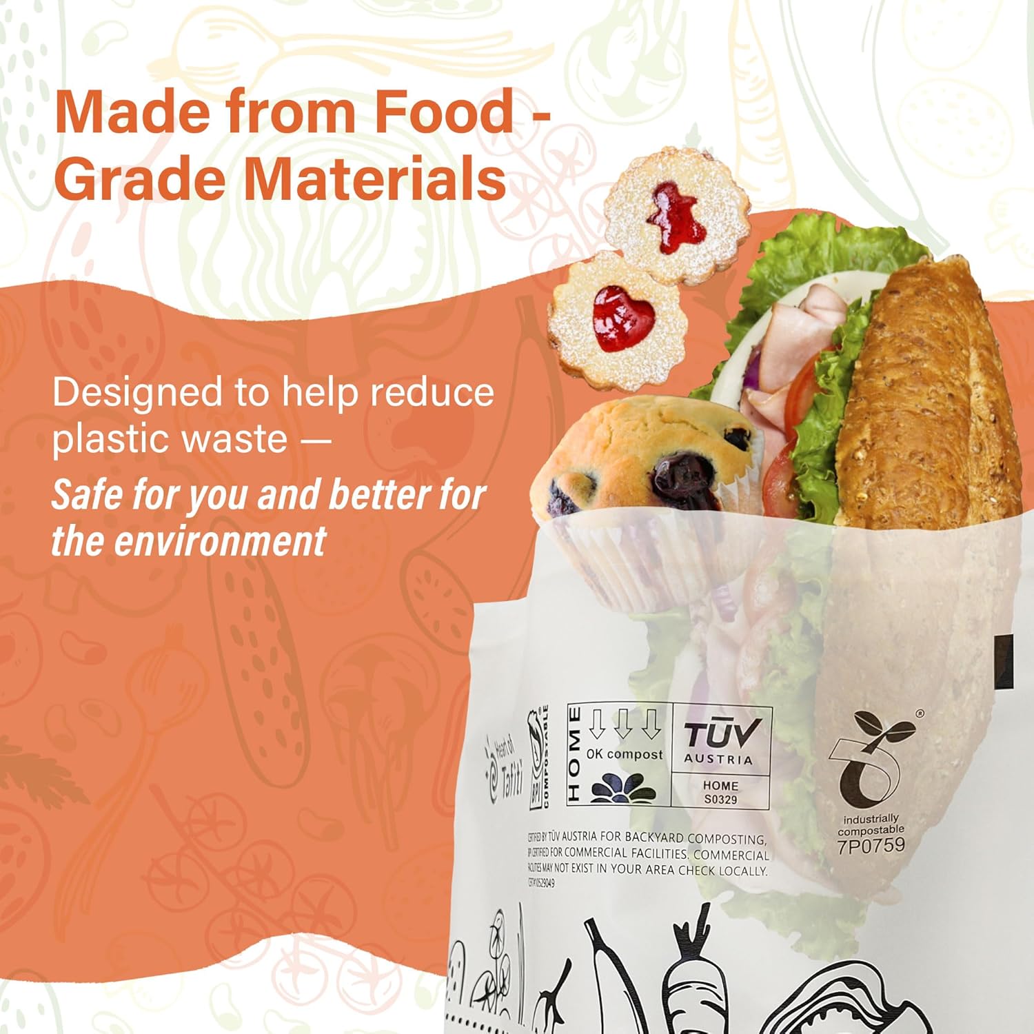 Compostable Food Storage Bags, Resealable Quart Bags, 30 Count, 7 x 7.4 inches, Extra Thick and