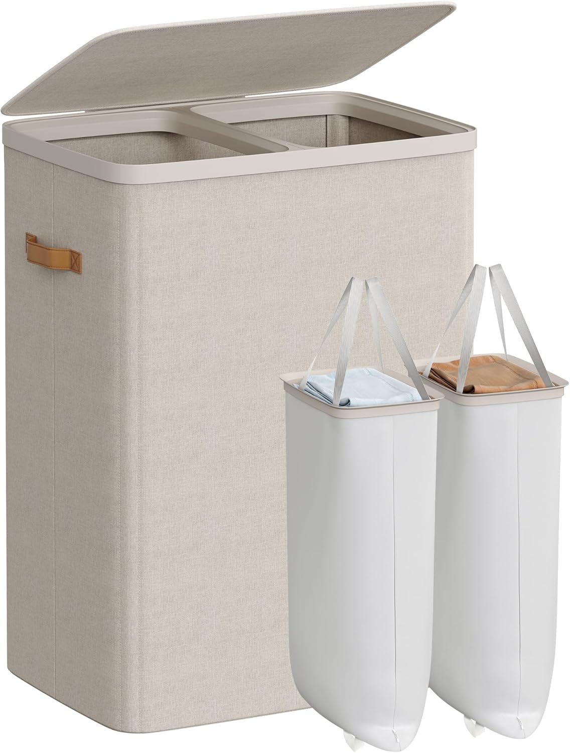 SONGMICS Laundry Basket, 44.9 Gal. Laundry Hamper, 2 Compartments, Easy Assembly, with Lid and
