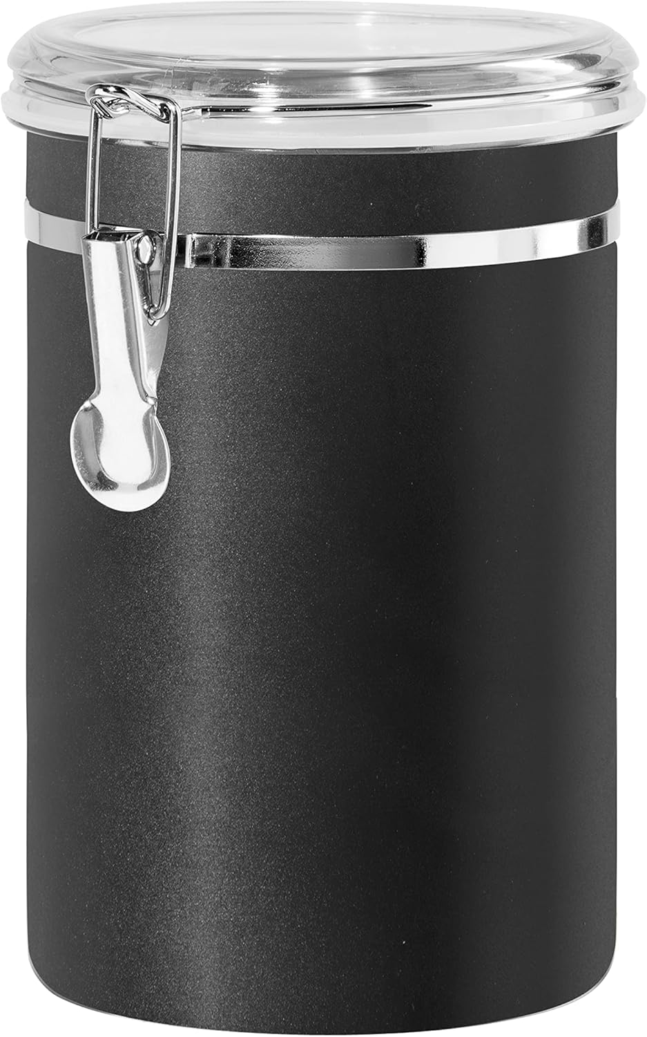 Oggi Stainless Steel Kitchen Canister 62 fl oz, Black - Airtight Clamp Lid, Clear See-Thru Top