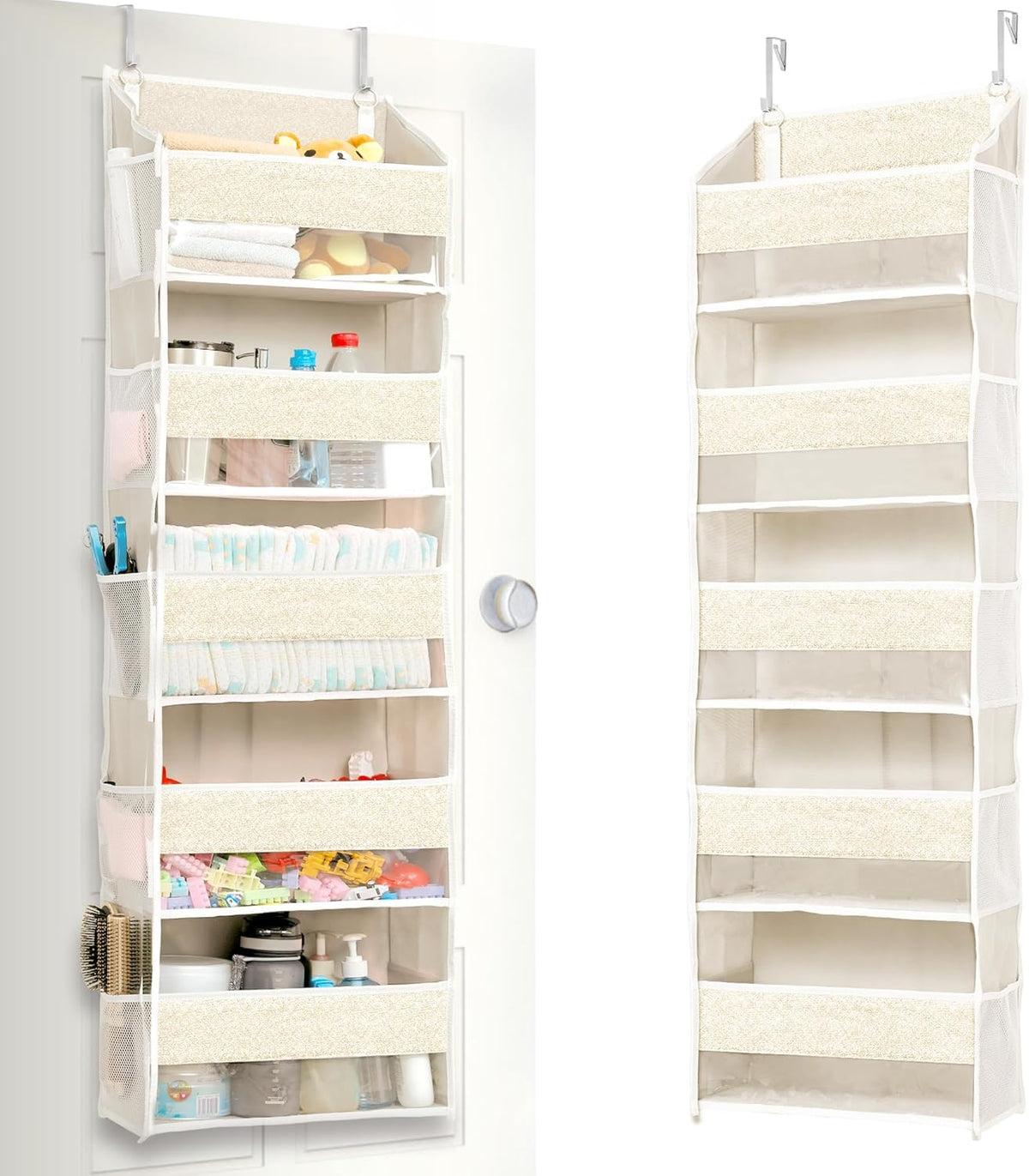 ULG 1 Pack Over Door Organizer with 5 Large Pockets 10 Mesh Side Pockets, Upgraded Linen Texture