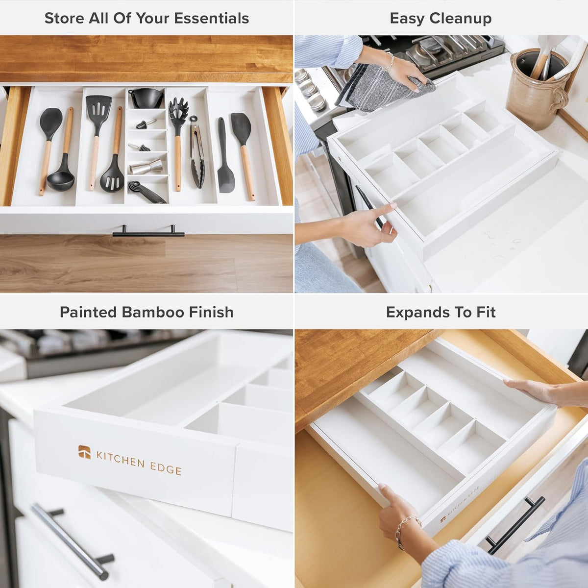KitchenEdge Adjustable Kitchen Drawer Organizer for Utensils and Junk, Food-Safe Contract Grade