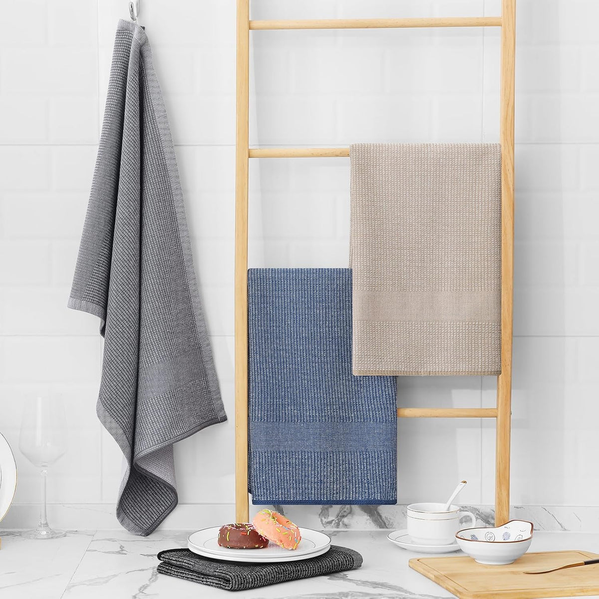 Homaxy Premium Kitchen Towels(18”x 28”, 12 Pack), Large Cotton Kitchen Hand Towels, Flat and Terry