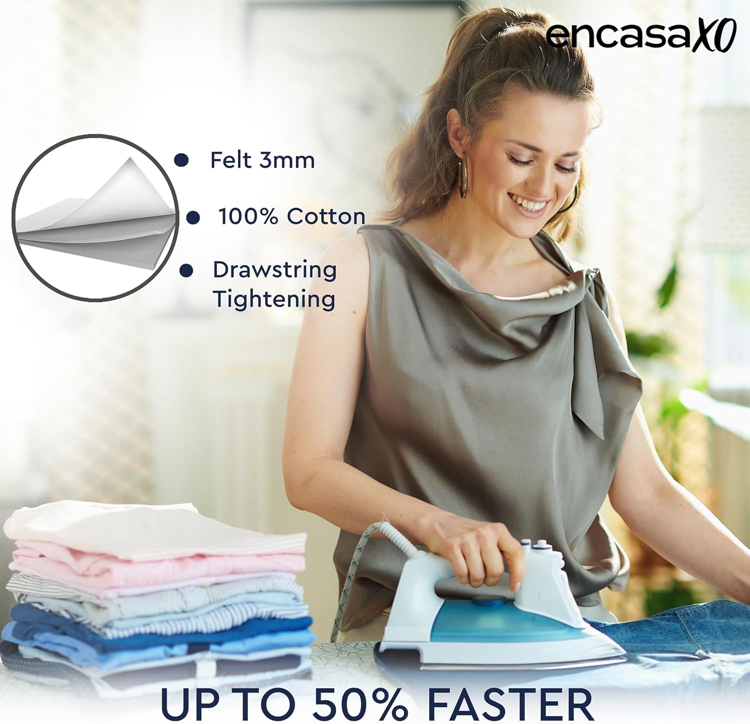 Encasa XO Ironing Board Cover and Pad 54"x15" - Thick 3mm Felt Padding, Drawstring Tightening &