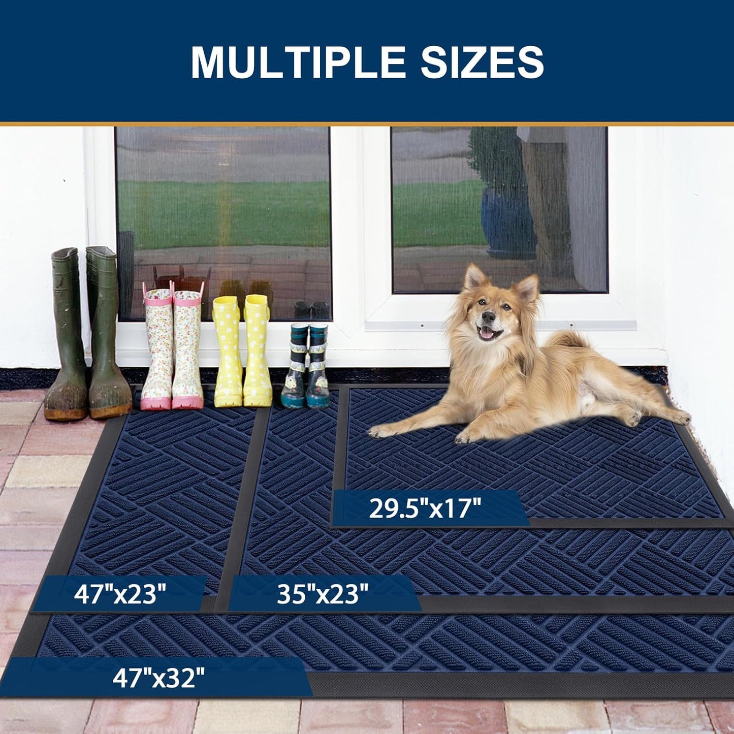 Smiry Front Door Mat Outside Entrance, Heavy Duty Outdoor Indoor Natural Rubber Doormat, Non Slip