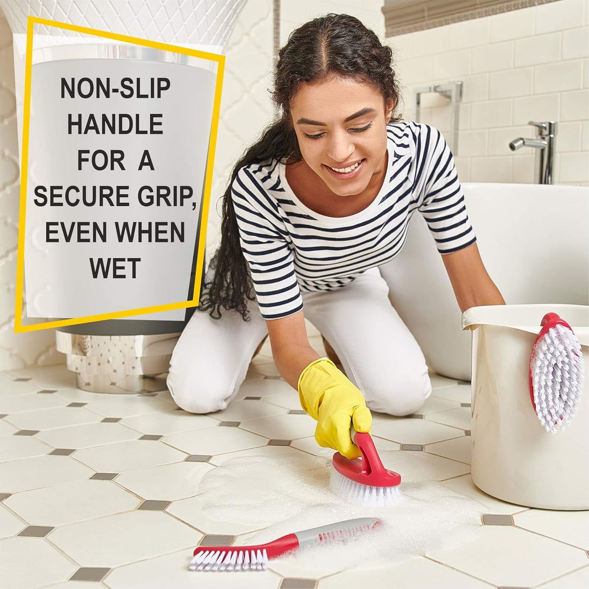Scrub Brush Set of 3pcs - Cleaning Shower Scrubber with Ergonomic Handle and Durable Bristles