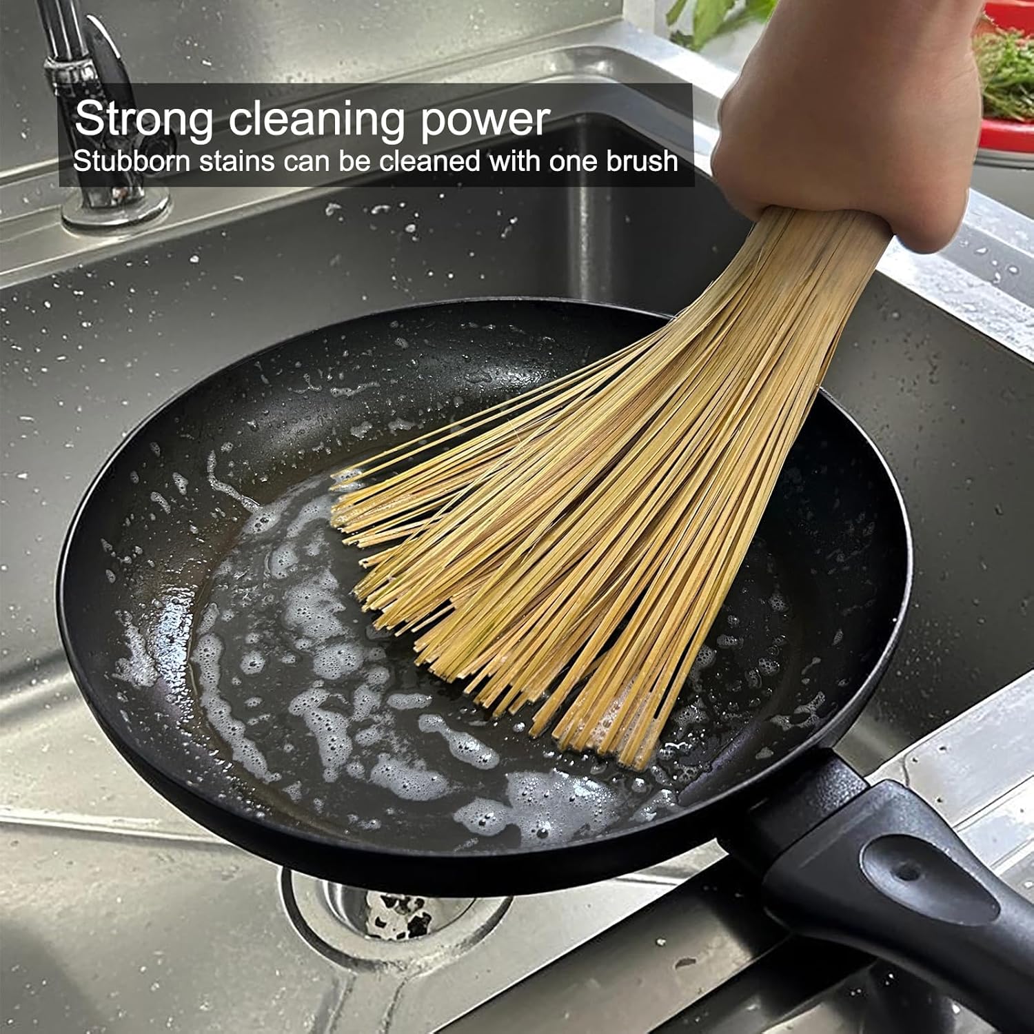 Handmade Bamboo Wok Brushes 2 Pack – 100% Natural, No Metal, Eco-Friendly Scrubbers for Carbon