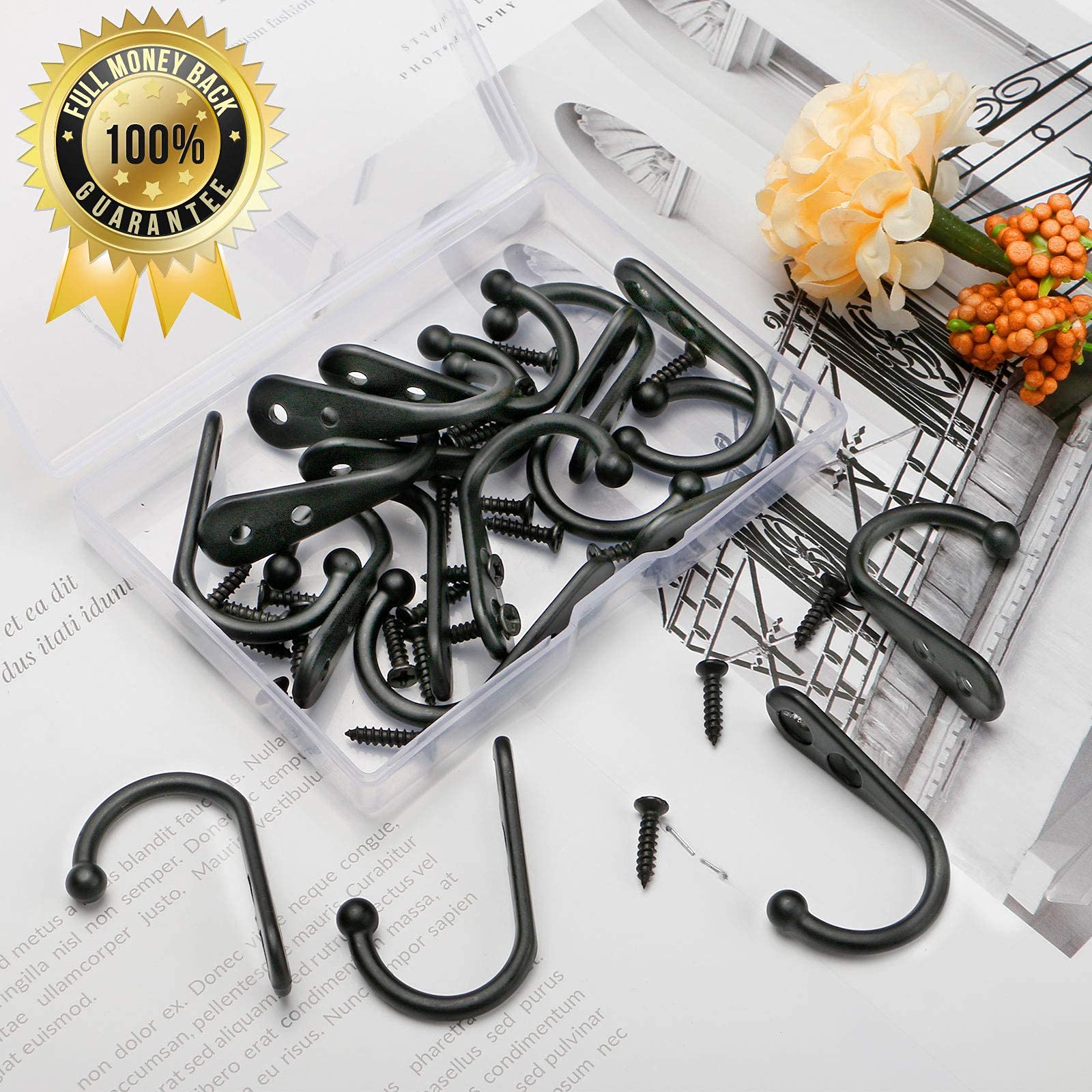 ZAYBOD 15 Pack Black Wall Hooks, Premium Zinc Alloy Coat Hook