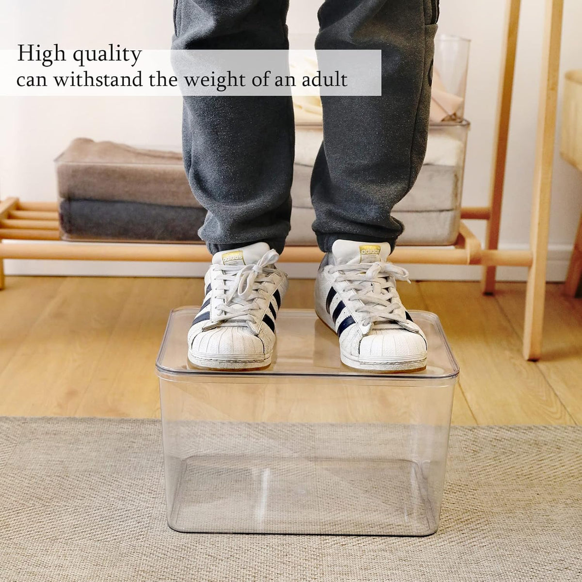 Lidded Plastic Storage Bins Set Clear Desk Basket Box Organizer Kitchen Container Clothes Laundry