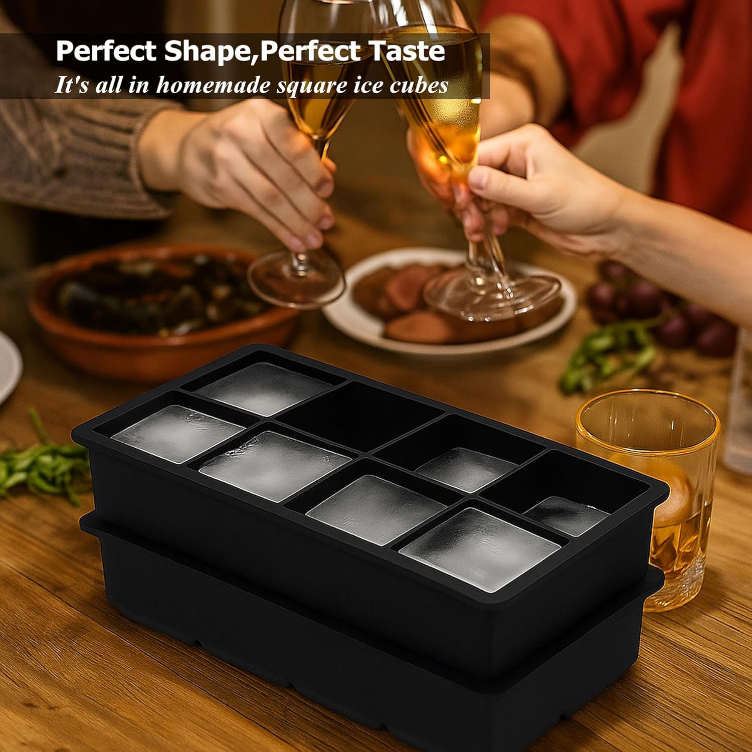 Bangp Large Ice Cube Tray for Whiskey,2 Pack Stackable Big Ice Cube Molds Make 16 Big Whiskey Ice