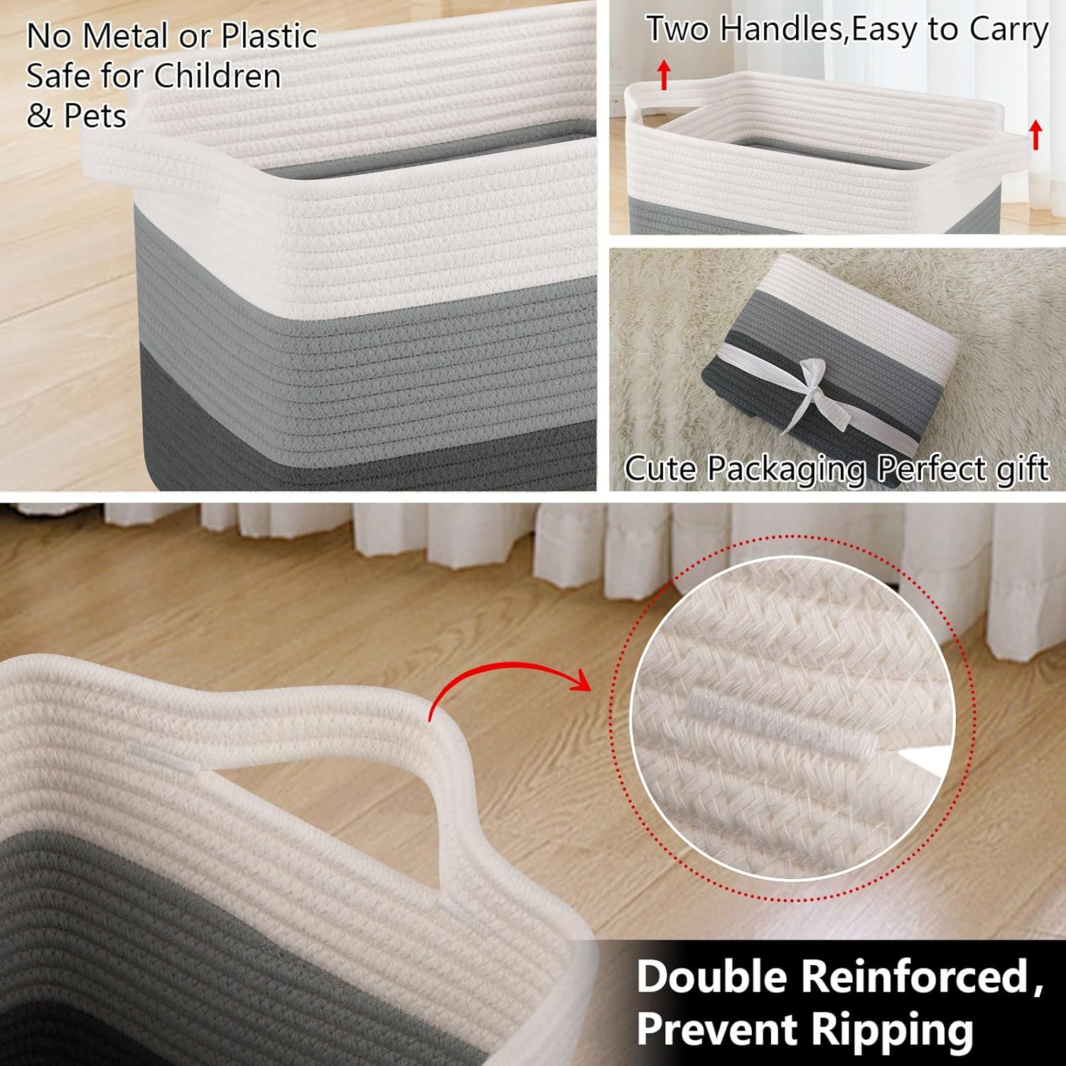 OIAHOMY Storage Basket, Woven Baskets for Storage, Cotton Rope Basket for toys,Towel Baskets for