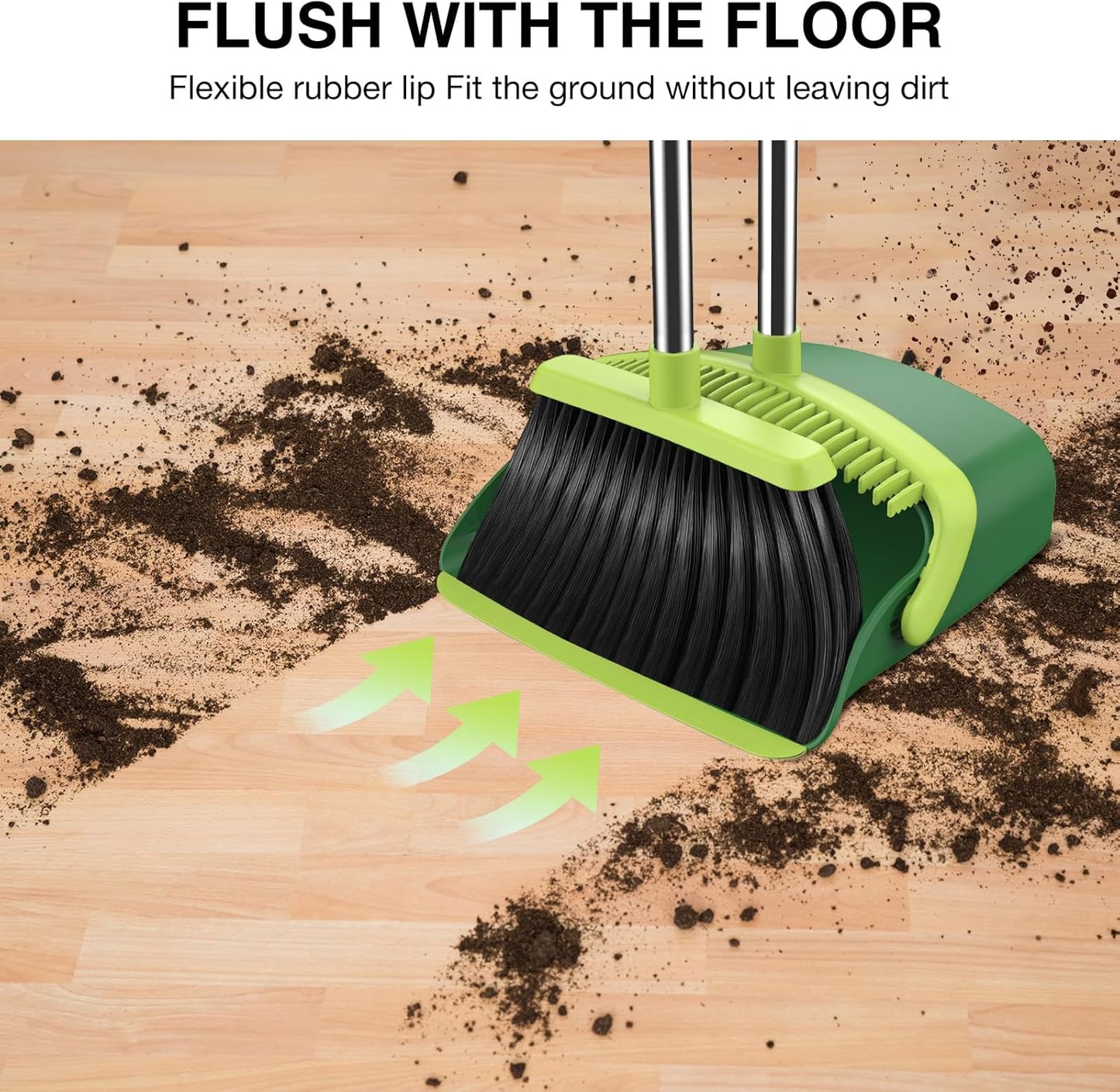 Broom and Dustpan Set, 52-in Long Adjustable Handle Broom Dustpan Combo with Dust pan Teeth to