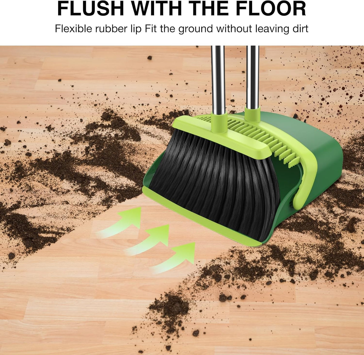 Broom and Dustpan Set, 52-in Long Adjustable Handle Broom Dustpan Combo with Dust pan Teeth to