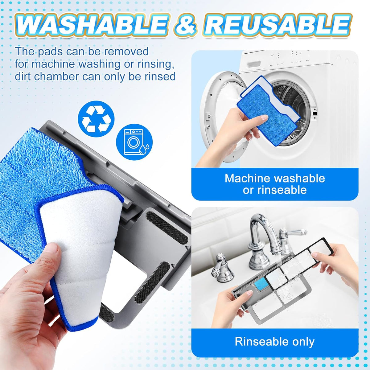 KEEPOW Reusable Mop Pads Refills Compatible with Shark VACMOP VM252 VM200 VC205 VM250 VM190