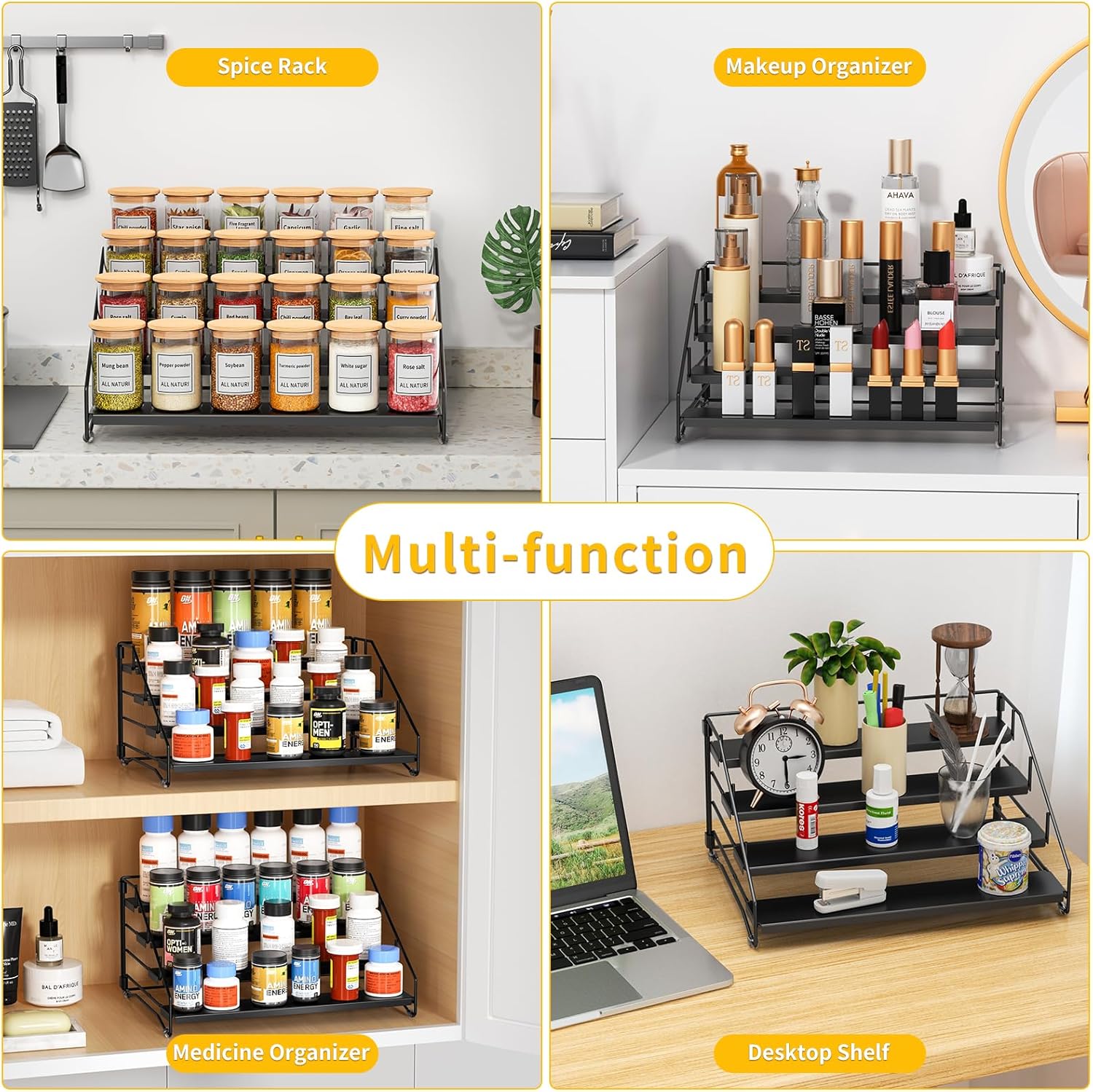 RCHYFEED Spice Rack Organizer for Cabinet Pantry,4 Tier Spice Rack Countertop,Tierd Spice