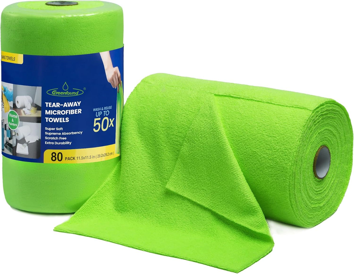 Greenfound Microfiber Cleaning Cloth Roll -80 Pack, 11.5x11.5, Tear Away Towels, Reusable and