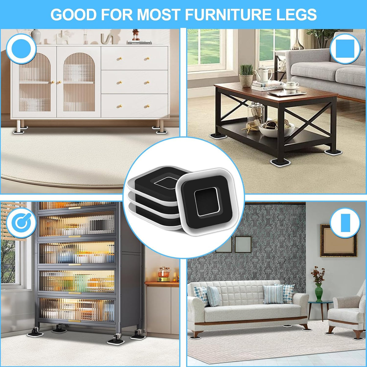 Upgrade Furniture Sliders, Furniture Sliders for Carpets, 4 PCS 4.3" Moving Pads with Anti-Slip