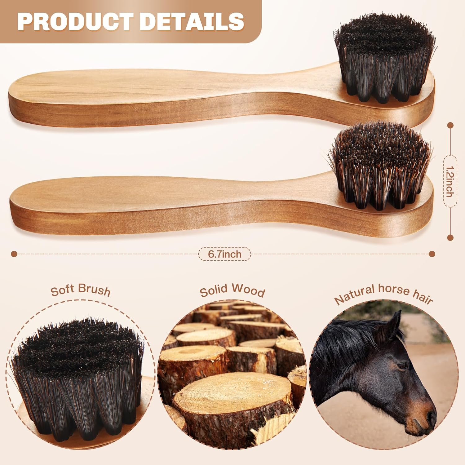 2 Pcs Horsehair Shine Shoes Brush Kit Polish Dauber Applicators Cleaning Leather Shoes Boots Care