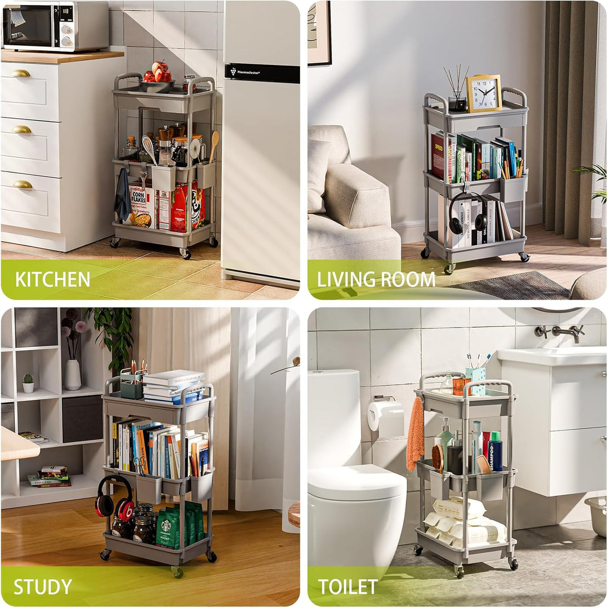 3 Tier Rolling Cart Organizer,Laundry Room Bathroom Organizers and Storage Office Shelves Mobile