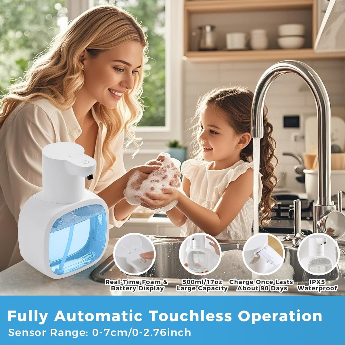 Automatic Foaming Soap Dispenser, 17oz/500ml Touchless Rechargeable with 4-Level Adjustable & IPX5