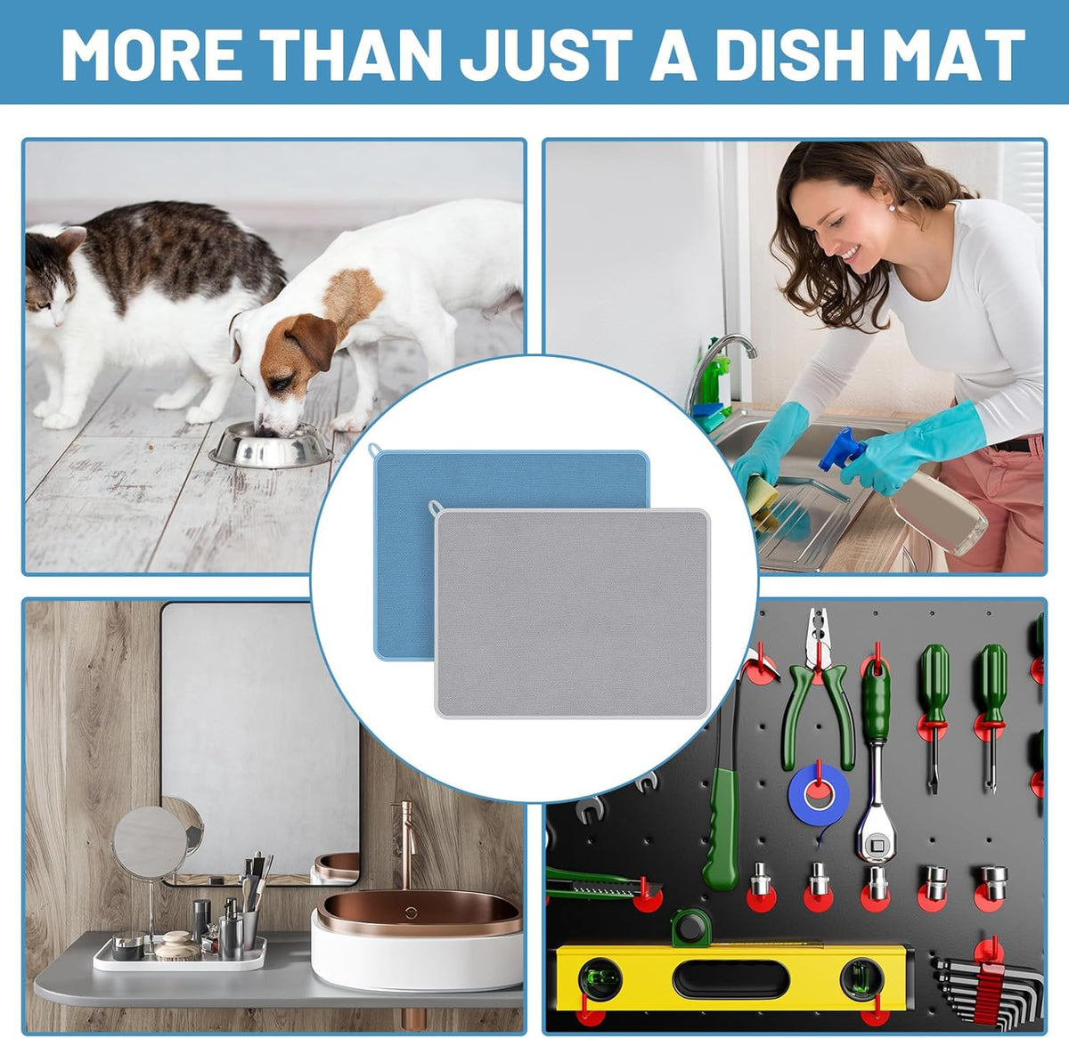 Hushee 2 Pack Extra Large Dish Drying Mat Microfiber Absorbent Dish Drying Pad Large Size Dishes