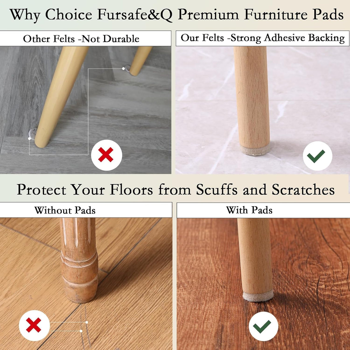 Fursafe&Q Felt Furniture Pads, Furniture Felt Pads for Hardwood Floors -Self Adhesive Chair Leg