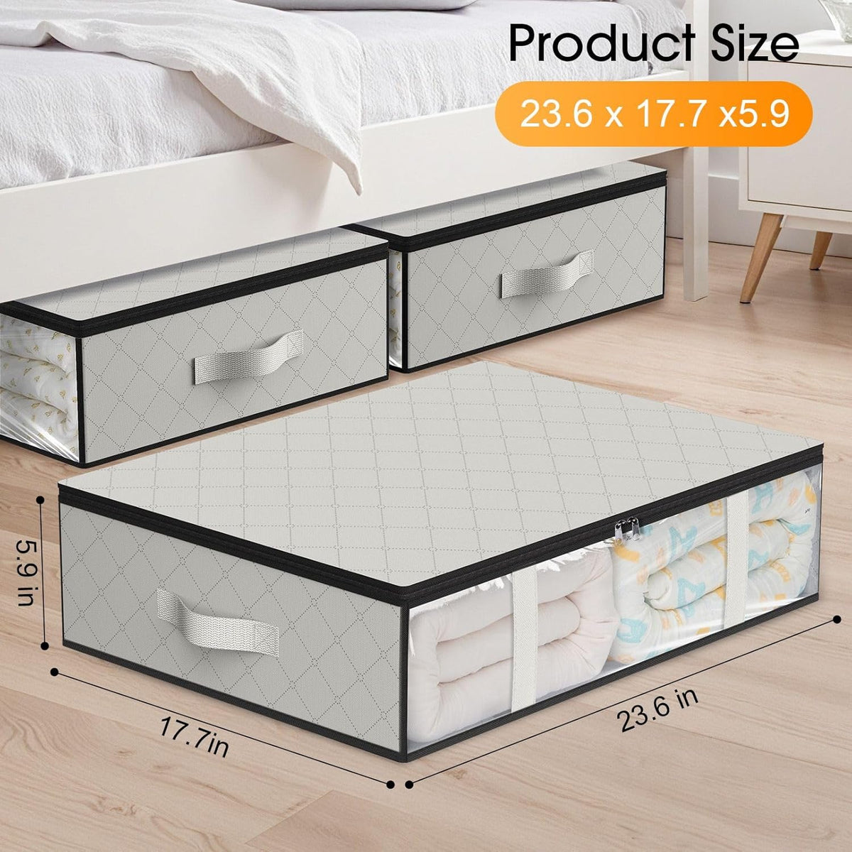 StorageRight Under Bed Storage Bins, 3-Pack 40L Foldable Fabric Storage Bags with Transparent