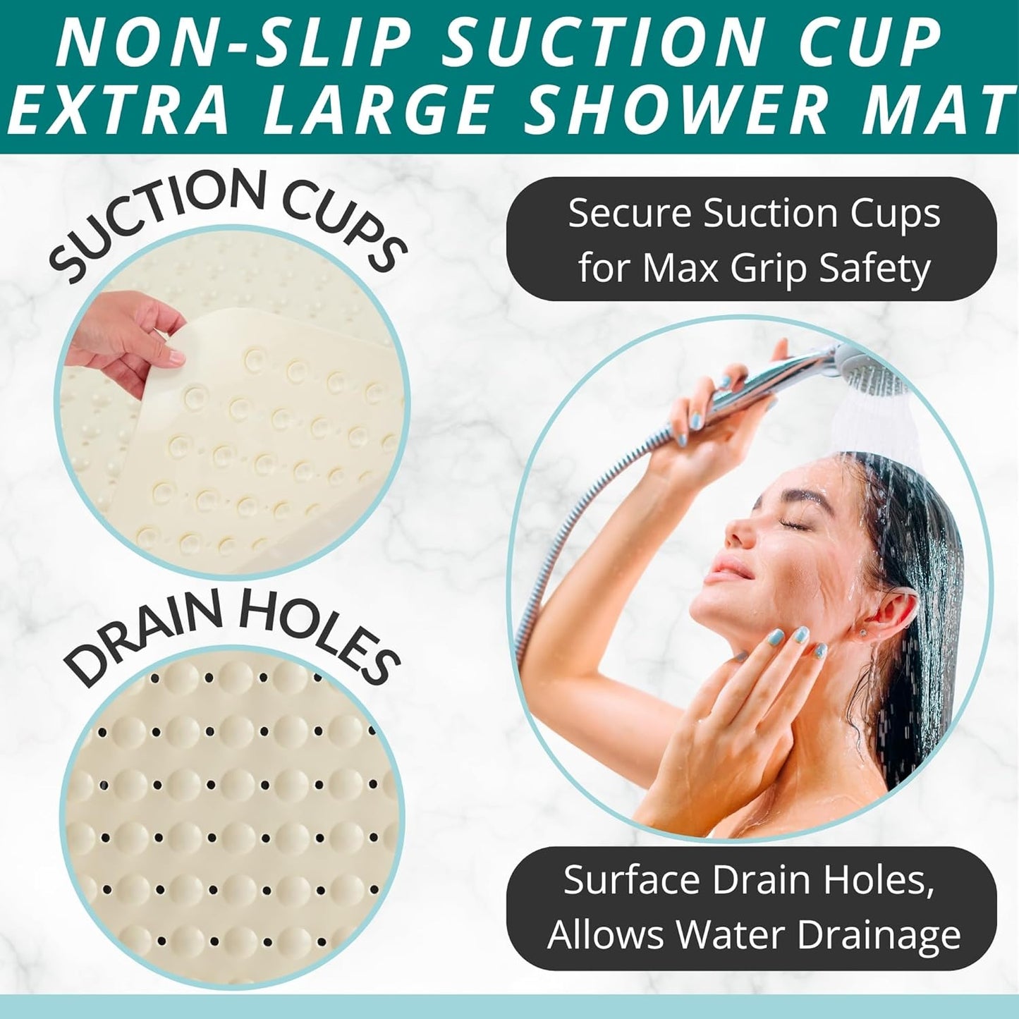 ENKOSI Extra Large Square Non Slip Shower Mat - 31 x 31-inch XL Bathroom Shower Mat - Square Shower