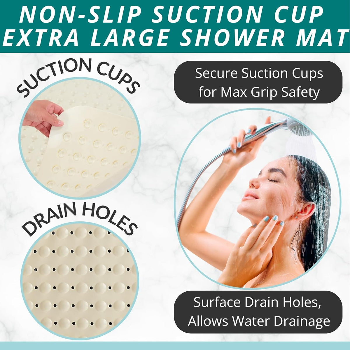 ENKOSI Extra Large Square Non Slip Shower Mat - 31 x 31-inch XL Bathroom Shower Mat - Square Shower