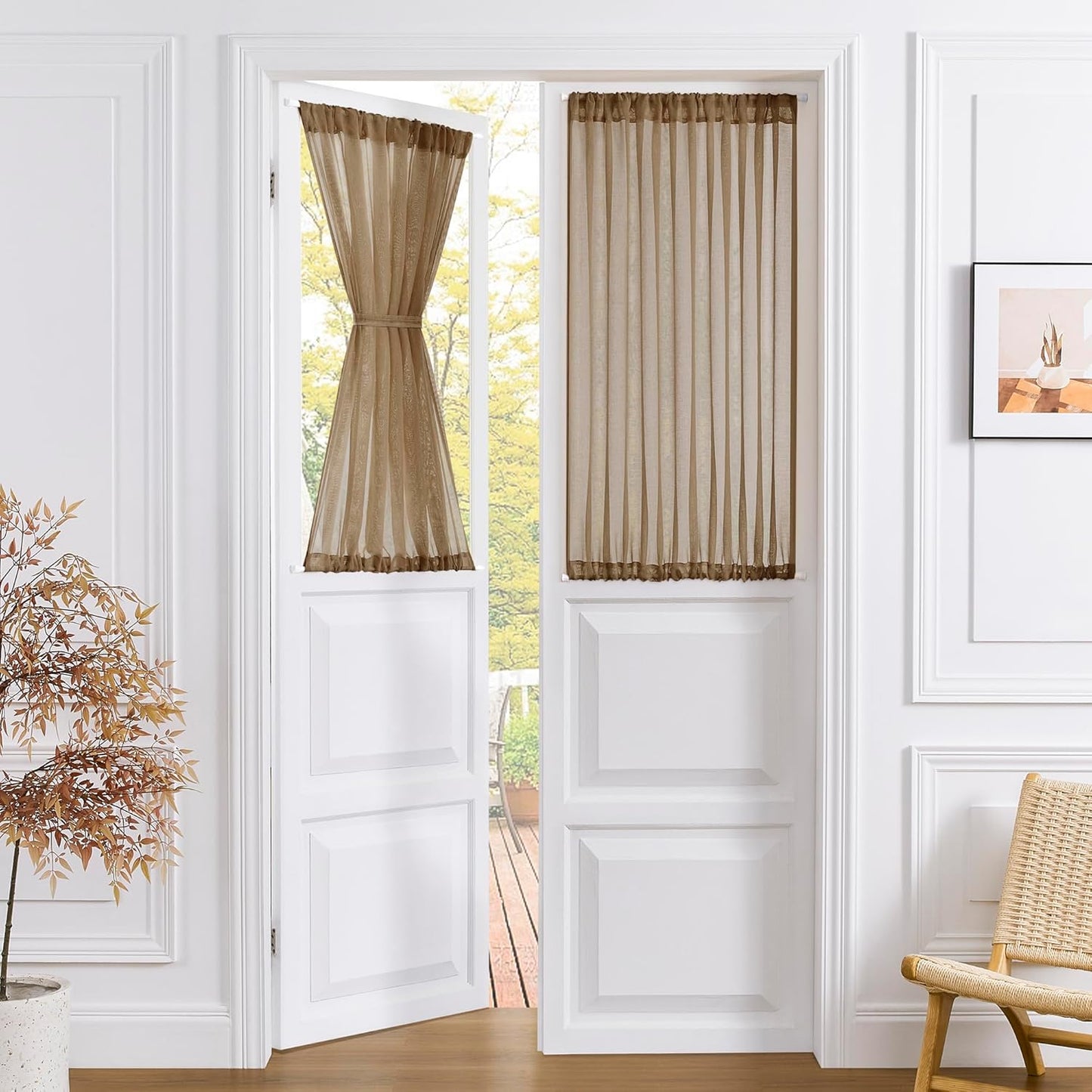 Tollpiz Short Sheer Door Curtains Closet Linen Textured Curtains Sheer Doorway Light Filtering