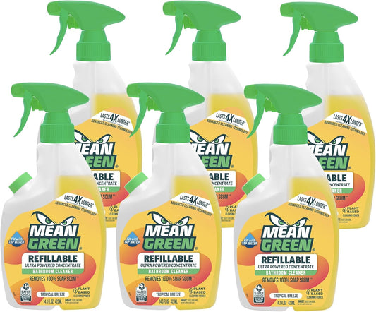 Mean Green Refillable Ultra Powered CONCENTRATE Bathroom Cleaner, Tropical Breeze, 14.3 Ounce, 6