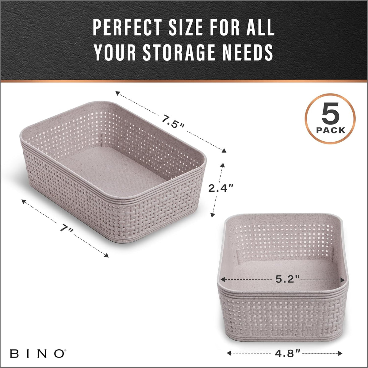 BINO | Woven Plastic Basket | XS (Natural Grey), 5-Pack | THE JUTE COLLECTION | Home Organization