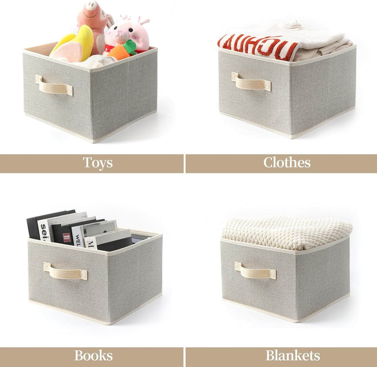 Storage Baskets, 11-Inch Woven Fabric Bins, Storage Cubes with Reinforced Handles, Organizer Bins