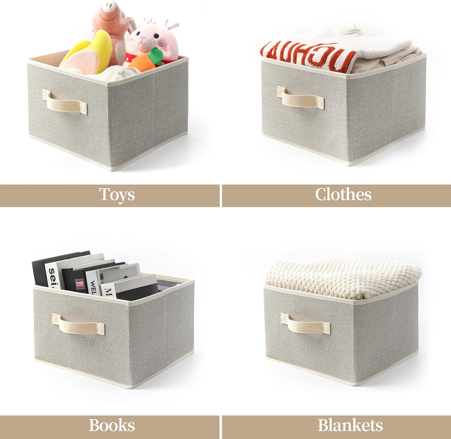 Storage Baskets, 11-Inch Woven Fabric Bins, Storage Cubes with Reinforced Handles, Organizer Bins