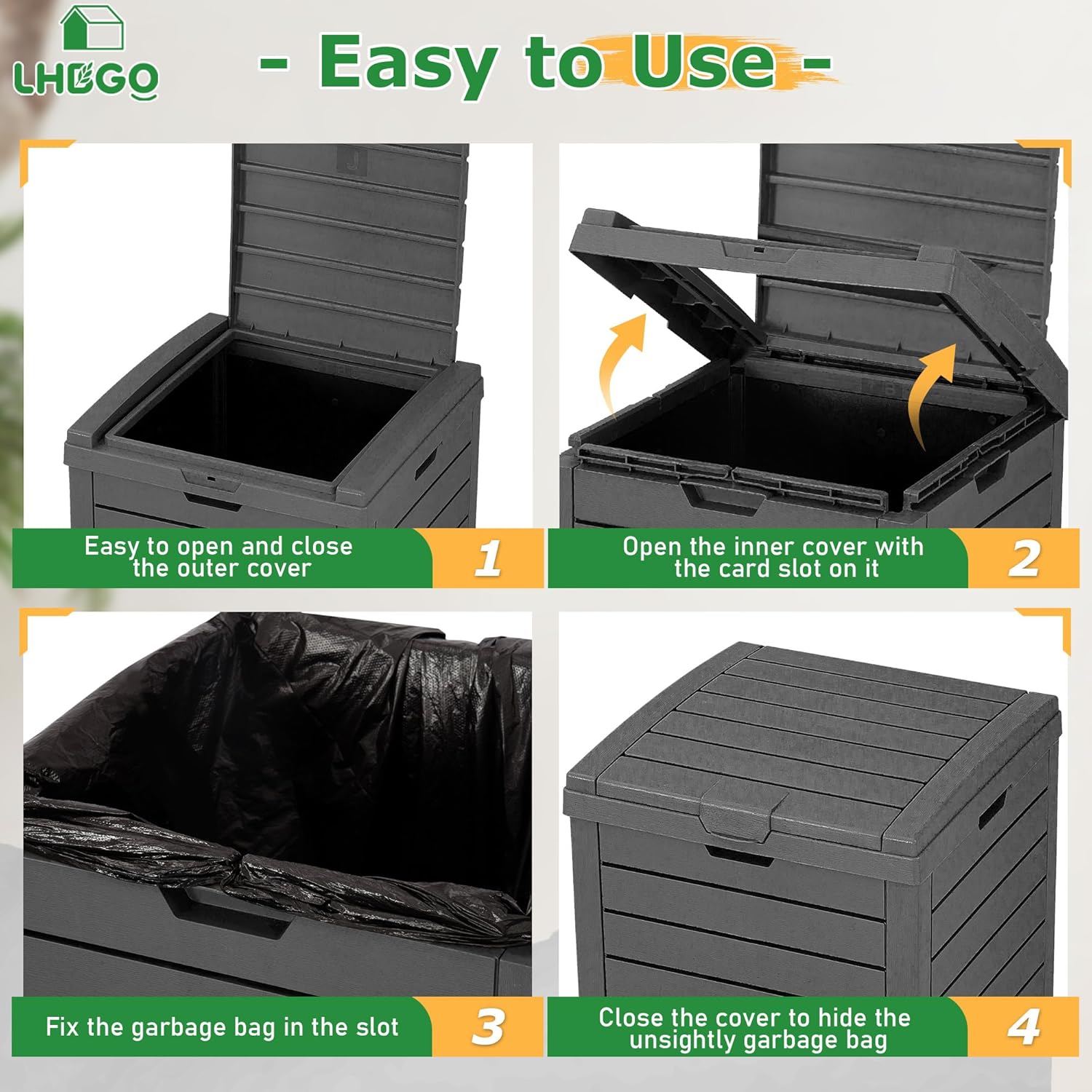 Outdoor Trash Can, 31 Gallon Garbage Can with Tiered Lid and Drip Tray, Waterproof Resin Patio