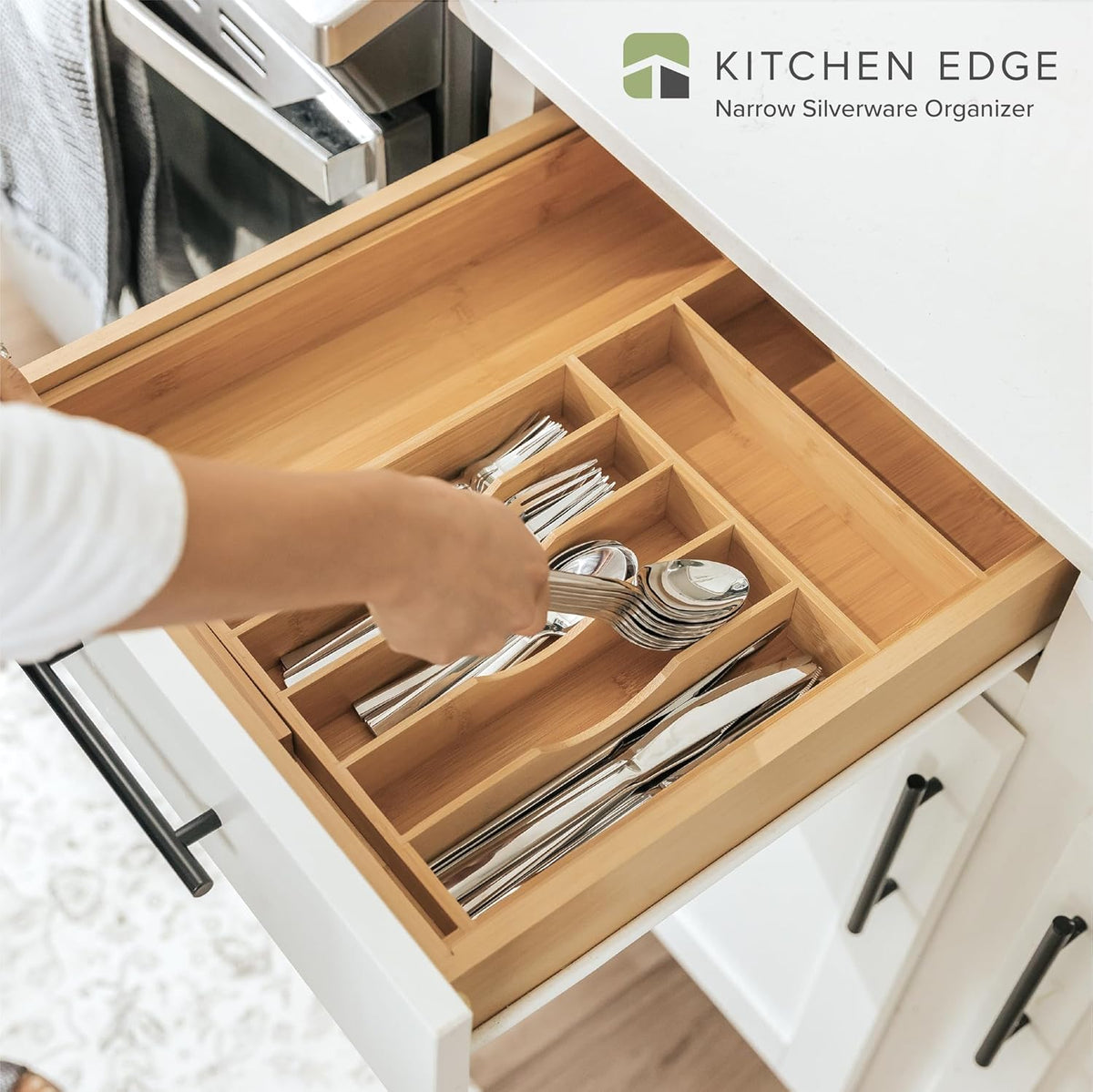KitchenEdge Premium Silverware, Flatware and Utensil Organizer for Kitchen Drawers, Food-Safe