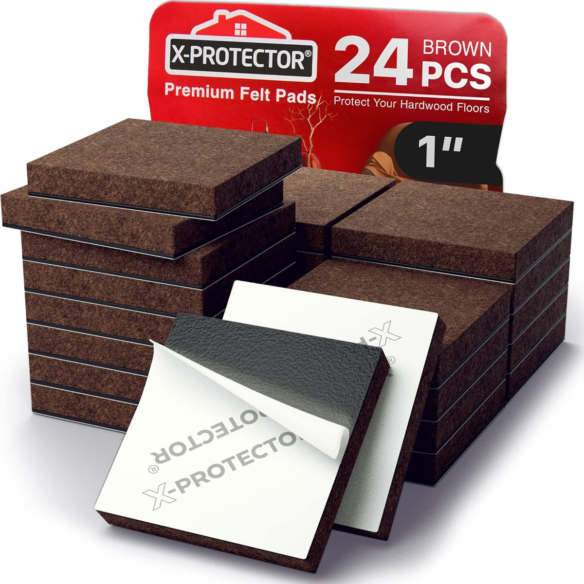 24 Heavy-Duty Felt Furniture Pads 1” 1/4” Thick X-Protector! Square Felt Pads for Furniture Feet