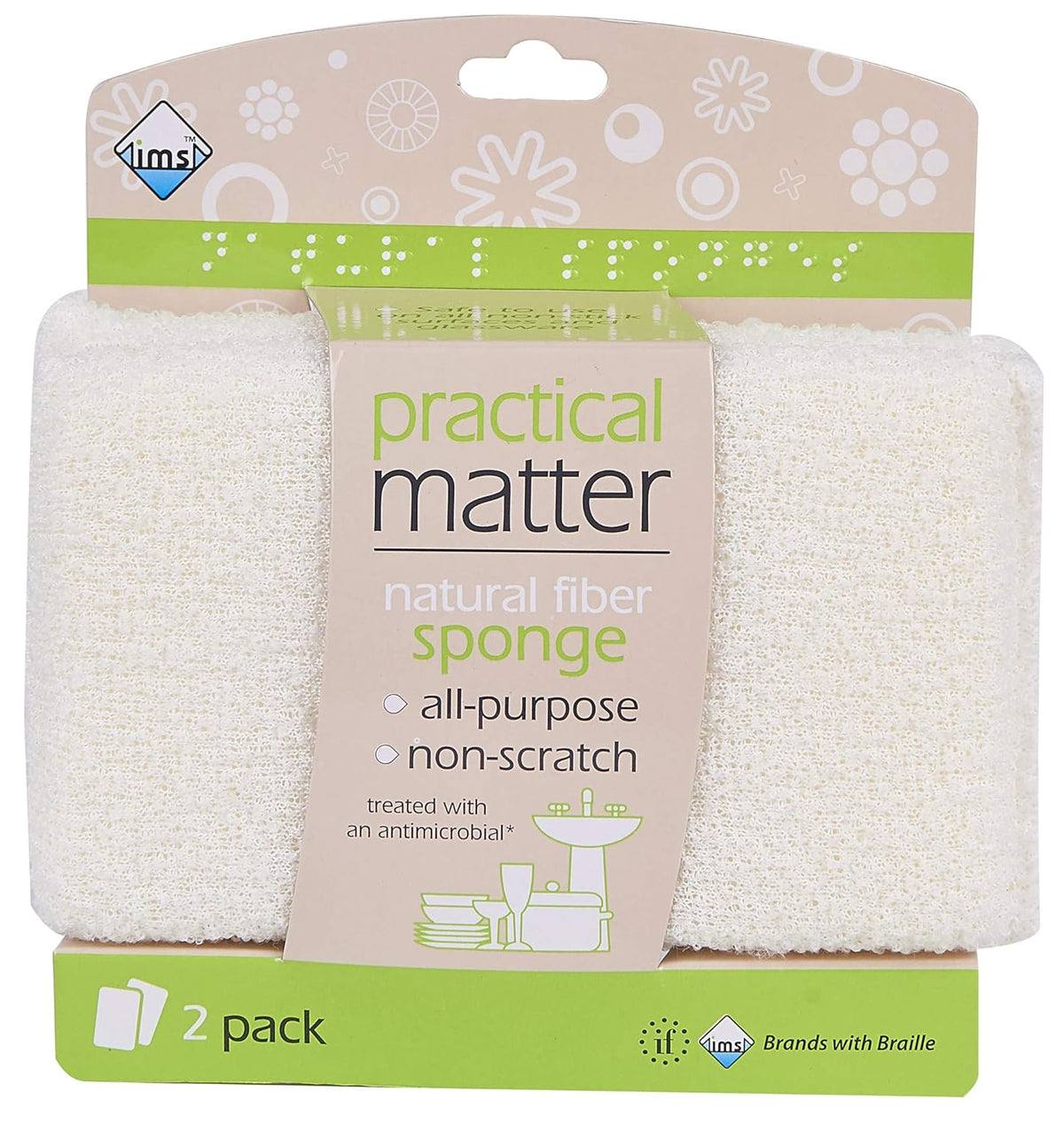 Practical Matter Kitchen Sponge, Organic Cotton Fiber All-Purpose Dish Sponges for Washing Dishes